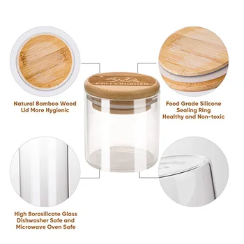 

HONEYPUFF Natrual Bamboo Stash Jar Storage Container 125ML Glass Kitchen Storage Box Multi-Use Bottle Cans With Lid Sealing Herb