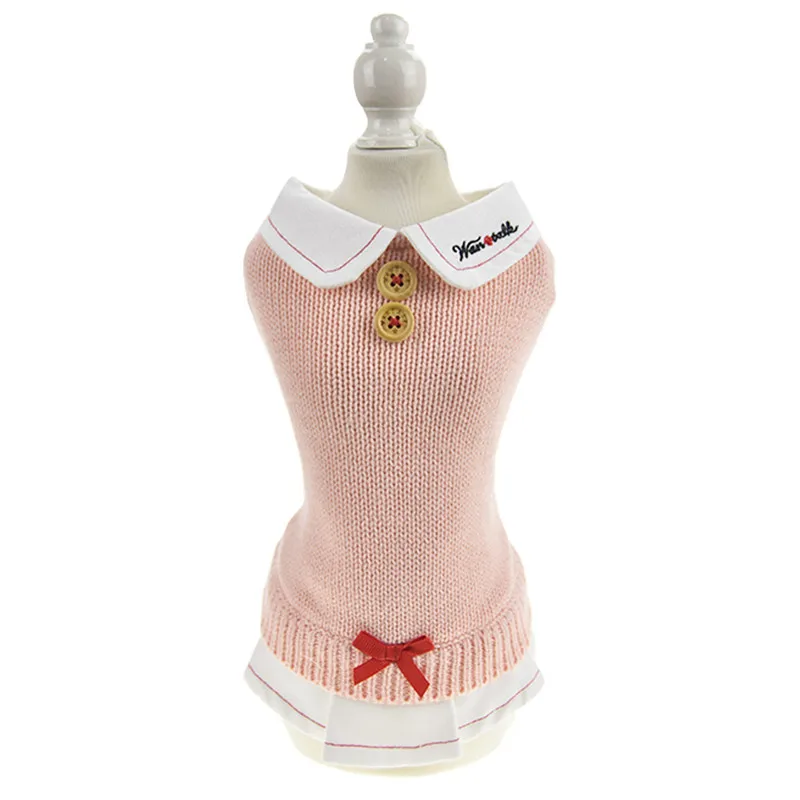 Розовый зимний свитер для собак теплое праздничное платье принцессы с котом свитер для кота рубашка трикотажная вязаная одежда для Йоркских Мопсов