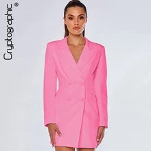 Cryptographic Solid Fashion Notched Long Female Blazers 2019 Slim Double Breasted Long Sleeve Coat Casual Jacket Women Outerwear