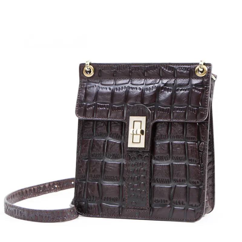 

Ladies oblique satchel leather crocodile pattern black animal pattern shoulder bag cover type lock bag