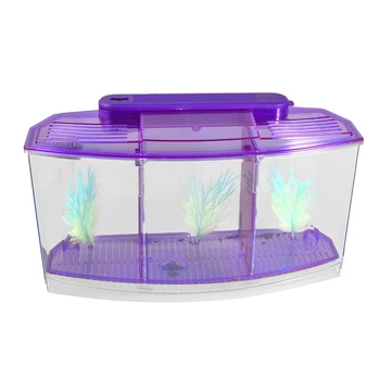 

transparent, purple Plastic Battery Powered LED Lamp Mini Desktop Fish Aquarium-ABUX