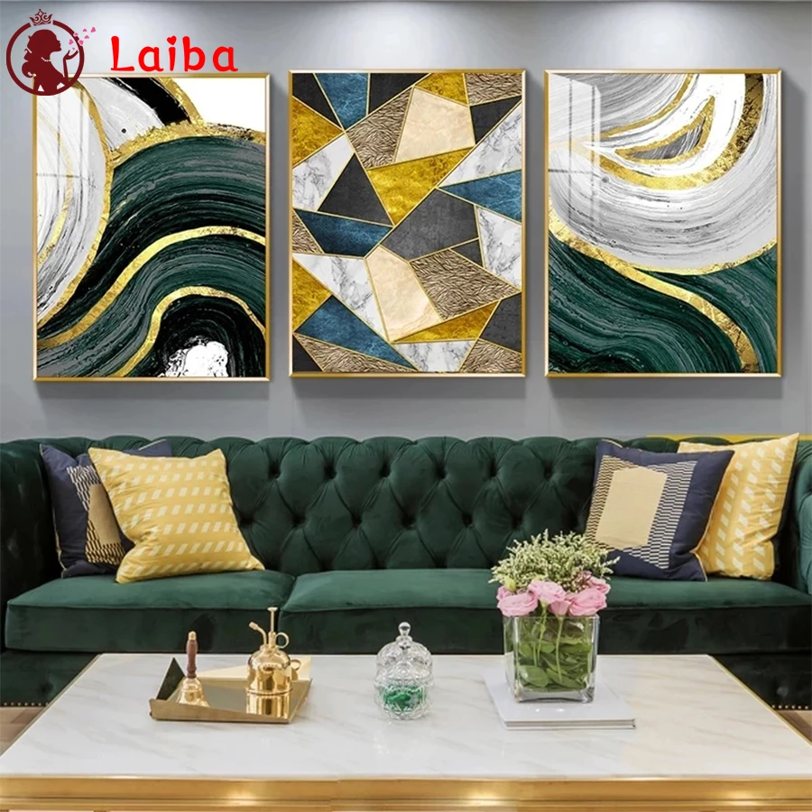 

Алмазная мозаика «сделай сам», абстрактная Золотая, сплошная геометрическая фигура, полная дрель, квадрат, круг, вышивка крестиком, ручная работа, 3 шт.