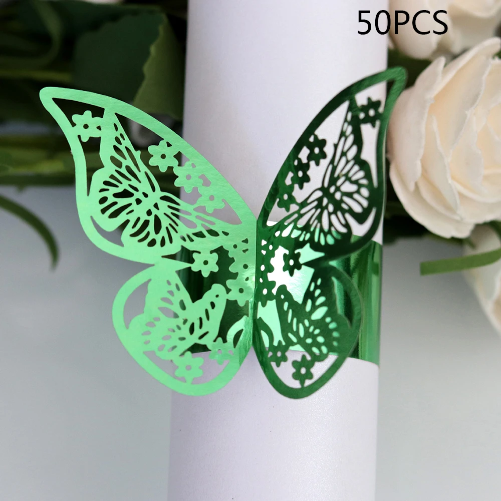 E 50pcs New Year hollow Paper Butterfly Napkin Rings Weddings Party Serviette Table Decoration Favor for Christmas Xmas - Цвет: E