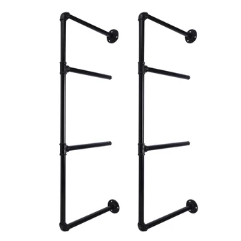 

2PCS 2/3/4 Tier Shelf Industrial Furniture Wall Shelf Bracket Hanging Storage Shelves Iron Pipe Black DIY Pipe Shelves