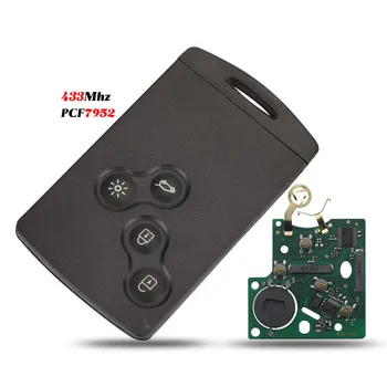 

jingyuqin 4 Buttons Remote Smart Card Car Key Fob FSK 433MHZ PCF7952 Chip For Renault Megane Scenic Laguna Koleos Clio
