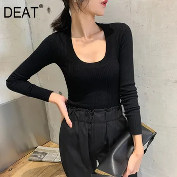 

DEAT 2020 Autumn Winter New Pullover Solid Color Long Sleeve Streetwear Round Neck Knitting Temperament Sweater 3AC391