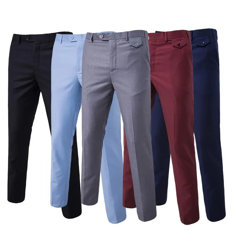 2021 Men Fashion Cotton Solid Color Business Suit Pants / Men Groom Wedding Dress Suit Pants Mens Trousers Plus Size S-6XL Drop