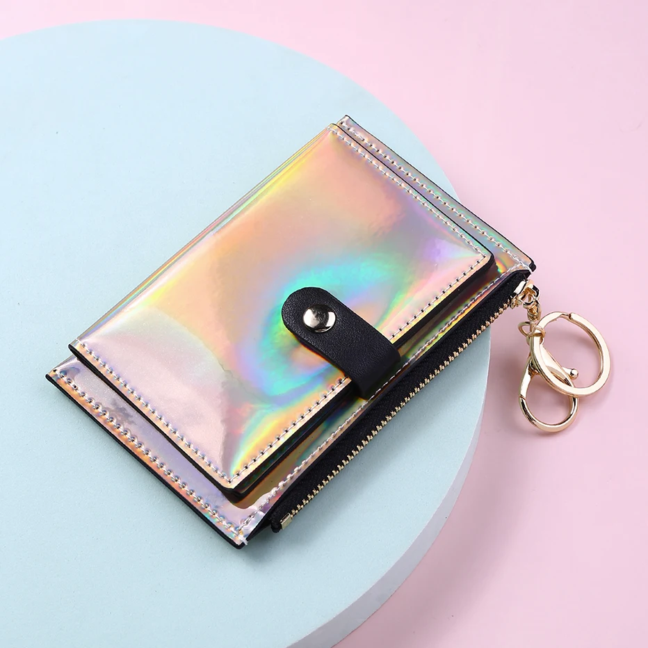 2022 New Fashion Transparent Wallet Women Short PVC Clear Korean Holographic Card Holder Female Cute Purse Coin Bags Wallets for kid 