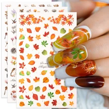

Maple Leaf 3D Nail Stickers Flower Leaves Face Marble Pattern Adhesive Transfer Decals Slider For Nails DIY Nail Art Decoration