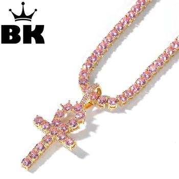 

THE BLING KING Custom Pink anka Necklace Hip Hop Full Iced Out Cubic Zirconia gold sliver CZ Stone