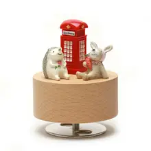 Kuulee круглая музыкальная шкатулка Мини Деревянные, с животными из мультиков ручной вращающийся Заводной музыки ремесла идеальный подарок на день рождения украшения дома