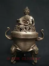 

YIZHU CULTUER ART Collection China Old Copper Silver Carving Elephant Incense Burner Decoration