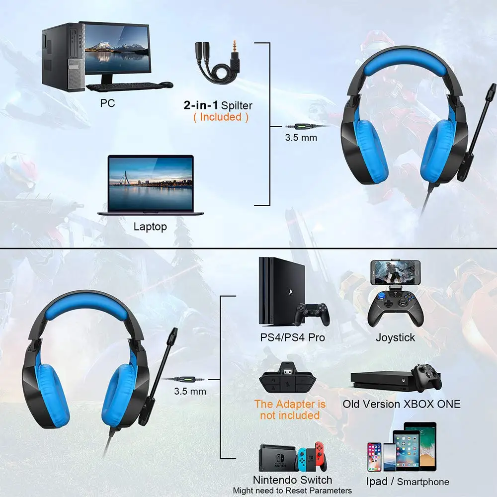 ПК игровая гарнитура для PS4 Xbox One USB 3,5 мм стерео бас светодиодный геймер наушники с шумоподавлением Микрофон всенаправленный