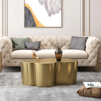 Special-Shaped Coffee Table Glossy Surface Stainless Steel Tea Table Living Room Titanium Stainless Steel Beautiful Furniture 5