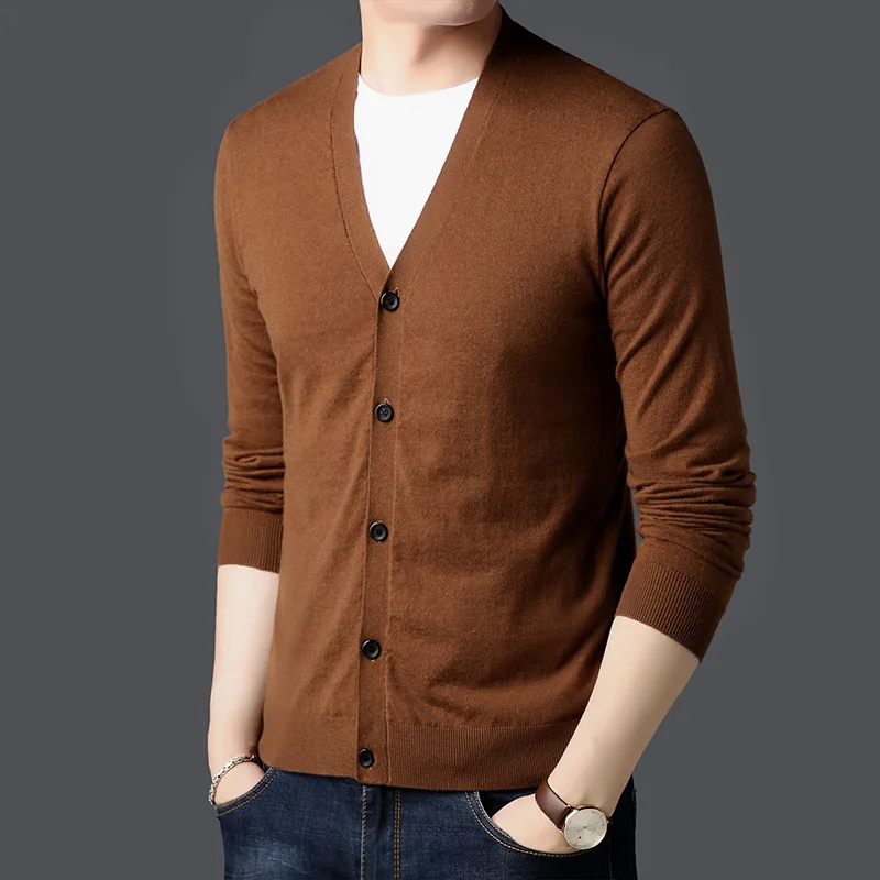 MRMT, мужской свитер, кардиган с v-образным вырезом, Повседневный, для мужчин, для самостоятельного развития, Однотонный свитер, модная одежда - Цвет: caramel