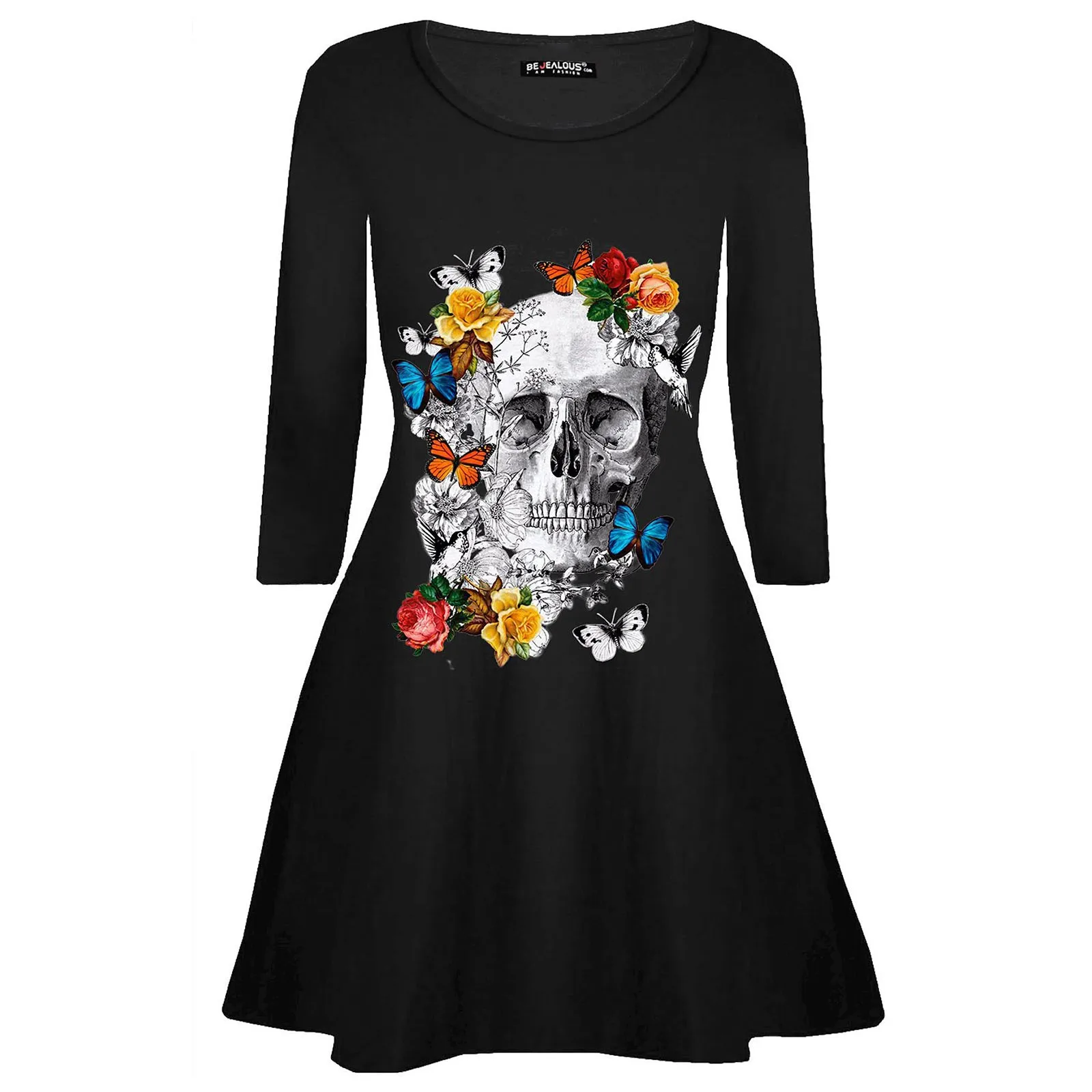 2021 new Fashion Ladies Halloween Party Dress Digital Print Round Neck Waist Hem Long Sleeve Dress Woman Clothes Vestido Robe 2