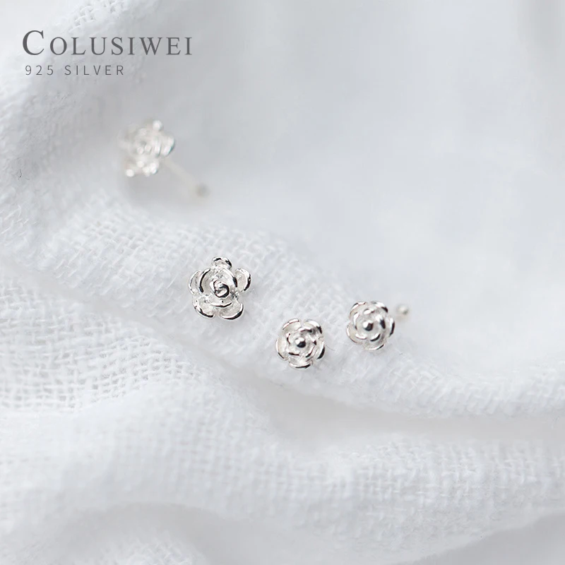 Colusiwei Новое поступление подлинное серебро 925 пробы романтическая роза маленькие серьги-гвоздики для женщин модные серьги ювелирные изделия