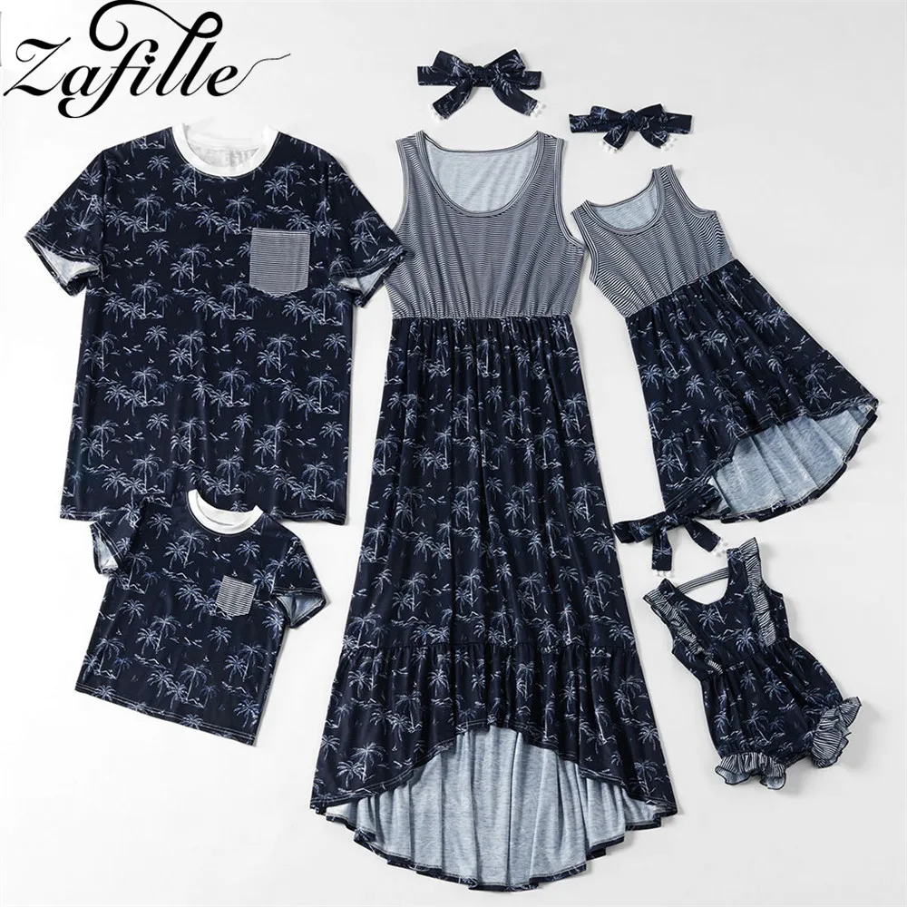 

ZAFILLE Family Matching Clothes Mother Daughter Dresses Coconut Palm Print Dress Dad and Son Family Look Mommy and Me Clothes