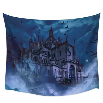 

Halloween Castle Horror Gloomy Dark Bat Wall Tapestry Cover Beach Towel Home Decoration