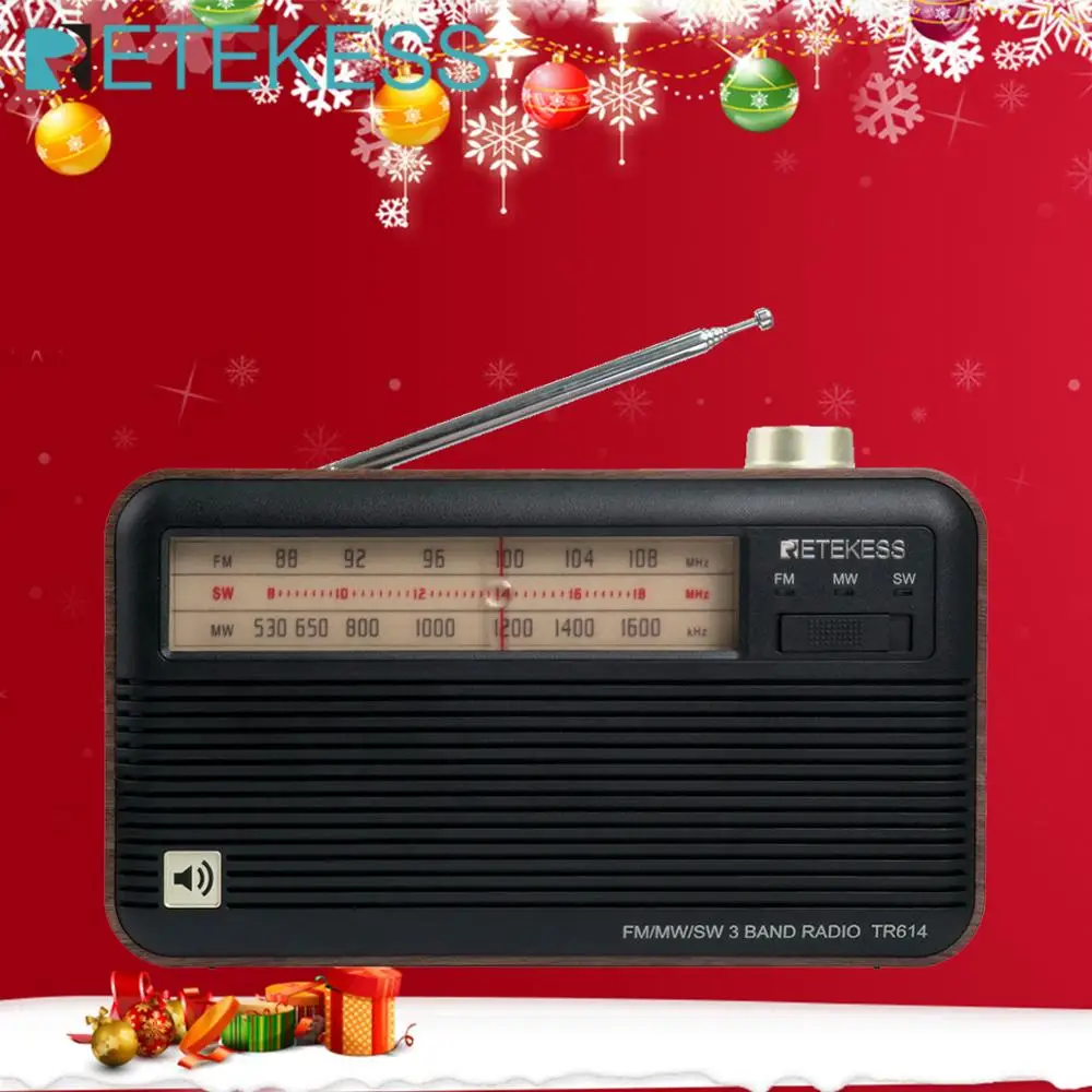 

RSTEKESS TR614 Wood Grain Retro Older Radio 3 Band FM/MW/SW Support 3.5mm Headphone USB Charging Cable Retractable Antenna