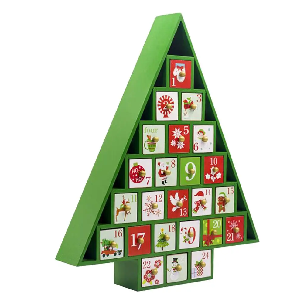 02 Деревянный обратный отсчет Advent календарь окрашенная елка Рождественская елка оформление календарей детская коробка для хранения подарка украшения - Цвет: 02