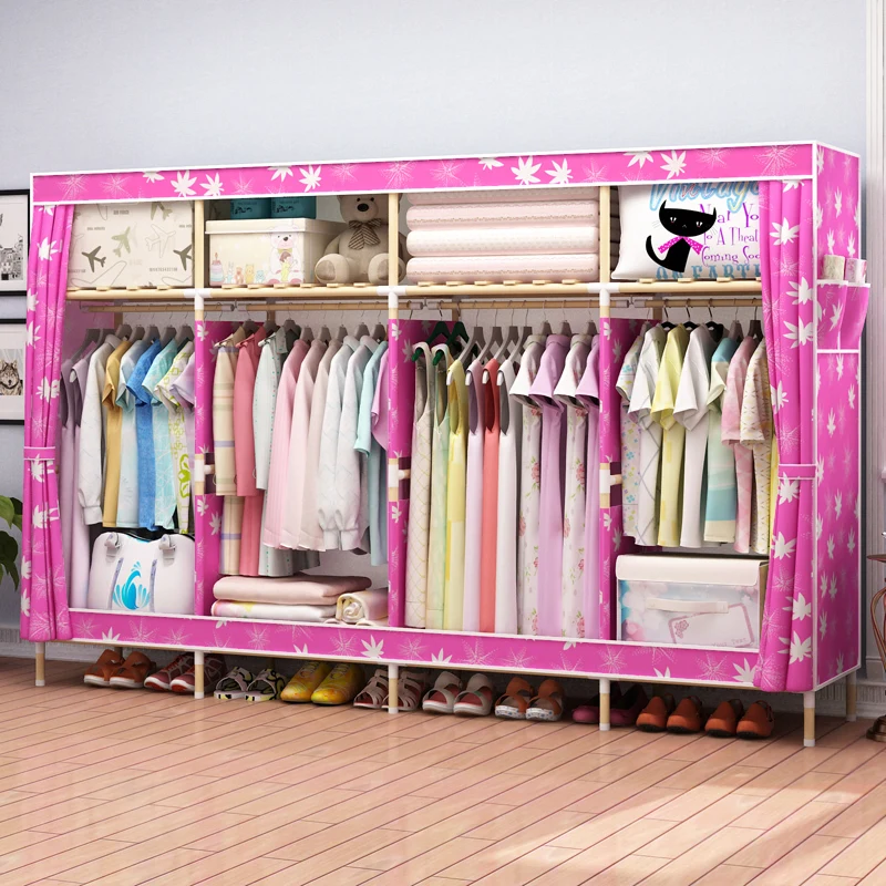 Nordic Oxford Fabric Wardrobe font b Closet b font Storage Cabinet Simple Modern Solid Wood Organizer