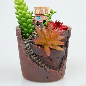 

Micro Landscape Flower Pots Wooden House Flower Pots Basket Succulent Planter Box Home Gardern Table Decoration