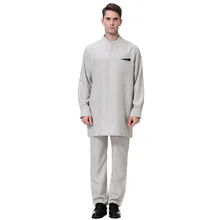 

Saudi Arabia Muslim Men Jubba Thobe + Pant 2 Piece Set Djellaba Pakistan Kaftan Dubai Abaya Islamic Clothing Ramadan Worship