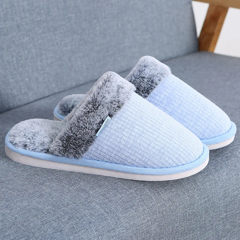 Зимняя обувь женские и мужские комнатные туфли теплые домашние тапочки с искусственным мехом для влюбленных мягкие Нескользящие женские и мужские тапочки SH10092 - Цвет: blue