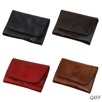 

Genuine Leather Credit Card Holder Men Women Vintage Short Coin Purse Case Small Slim Wallet