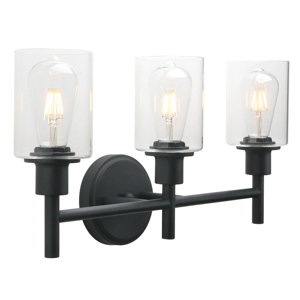 Permo 3 Lights Industrial Wall Sconce Matt Black Bathroom Wall Light