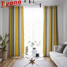 Yellow/Grey Striped Curtains for Living Room Nordic Classic Window Drapes Yellow Blackout Panel Fabric for Bedroom W-ZH029#20