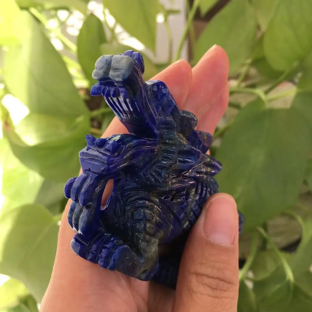 Natural rock hand carved dragon ornaments lapis lazuli crystal sculpture