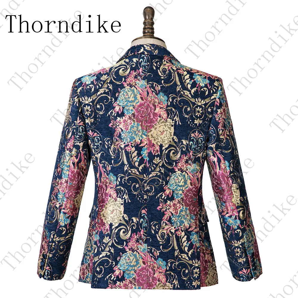 Thorndike мужской стильный Пион Цветочные костюмы модные темно-синие двубортные вечерние блейзеры куртка с лацканами