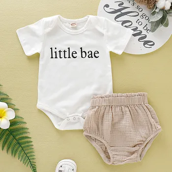 

Newborn Baby Girl Clothing Rompers Letter Cotton Tops Short Sleeve Romper Shorts Outfits 2PCS Infant Clothing Sets For Baby Girl