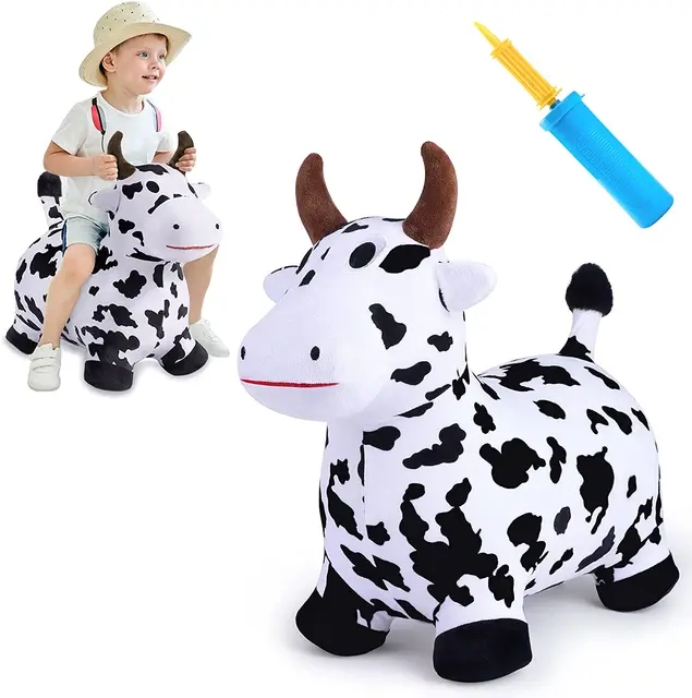 iPlay iLearn Kids Ride On Toy Bouncy Play Cow Hopping Horse Plush Inflatable Hopper Birthday Gift for Boy Girl 1