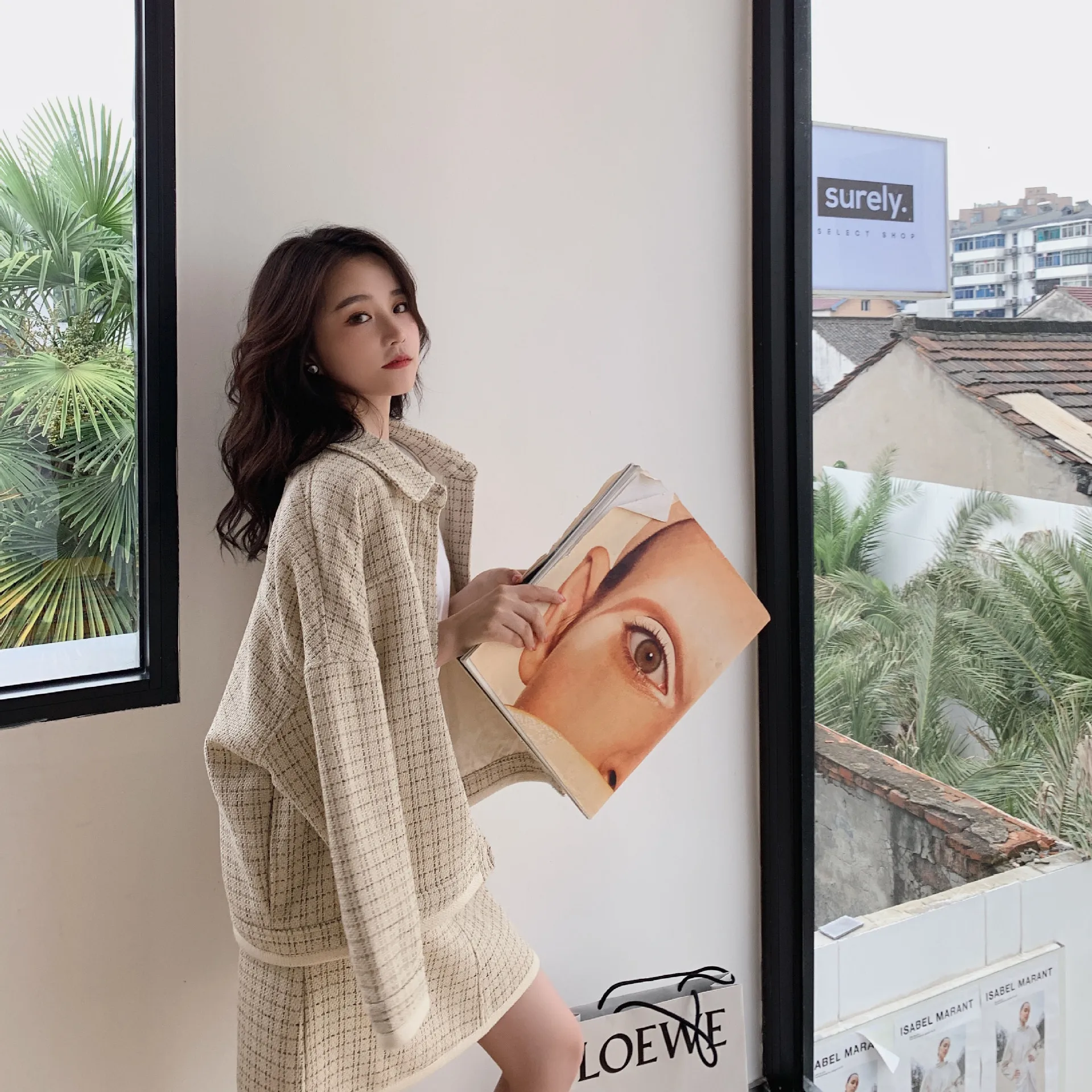 

2020 Autumn And Winter New Style Fashionable Western Style Debutante Two-Piece Set Tweed Graceful Coat A- line Skirt Set