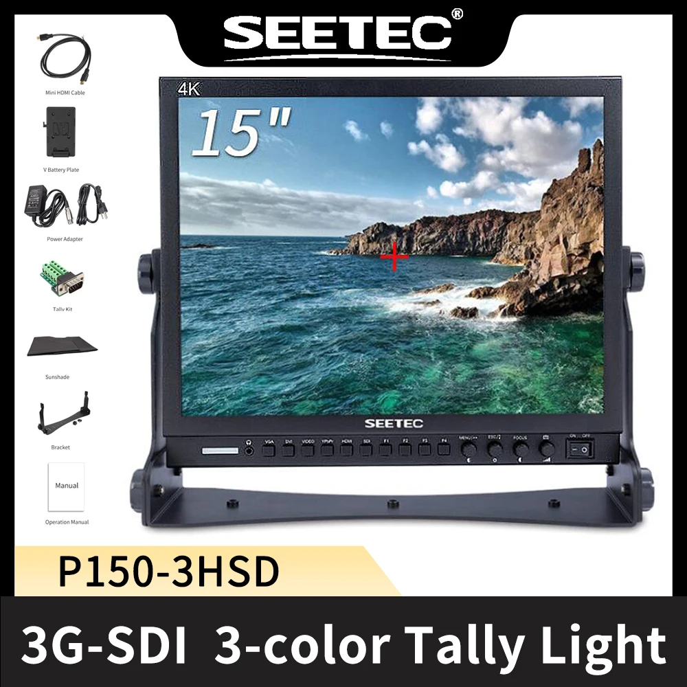 Seetec P150-3HSD 15 Inch 3G-SDI HDMI Broadcast Monitor HD 1024x768 with AV YPbPr Peaking Focus 15" LCD Aluminum Design | Электроника