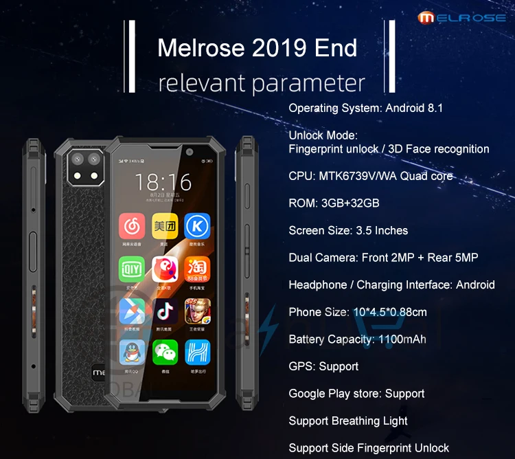 Melrose 2019END маленький сотовый телефон разблокированный Мини Android смартфон 2 ГБ 32 ГБ 4G Google Play wifi gps распознавание лица телефоны