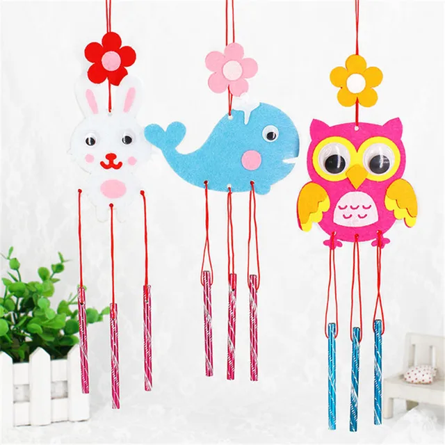 4Pcs/set Children DIY Wind Chimes Handmade Craft Toy Kits Wind Bell Arts Cartoon Hangings Stickers Kids Windbell Toys For Girls 2