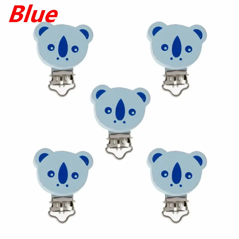 Blue 5 шт./партия, зубной прорезыватель для малышей, деревянный держатель для пустышки для детей, зажим для младенцев, милое животное коала, застежки для сосков, для детского продукта - Цвет: Blue
