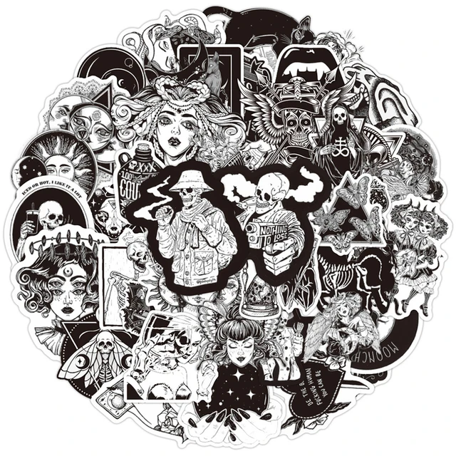 10/30/50PCS Retro Gothic Style Black and White Stickers DIY Bike Travel Luggage Guitar Laptop Waterproof Classic Kid Toy Sticker 2