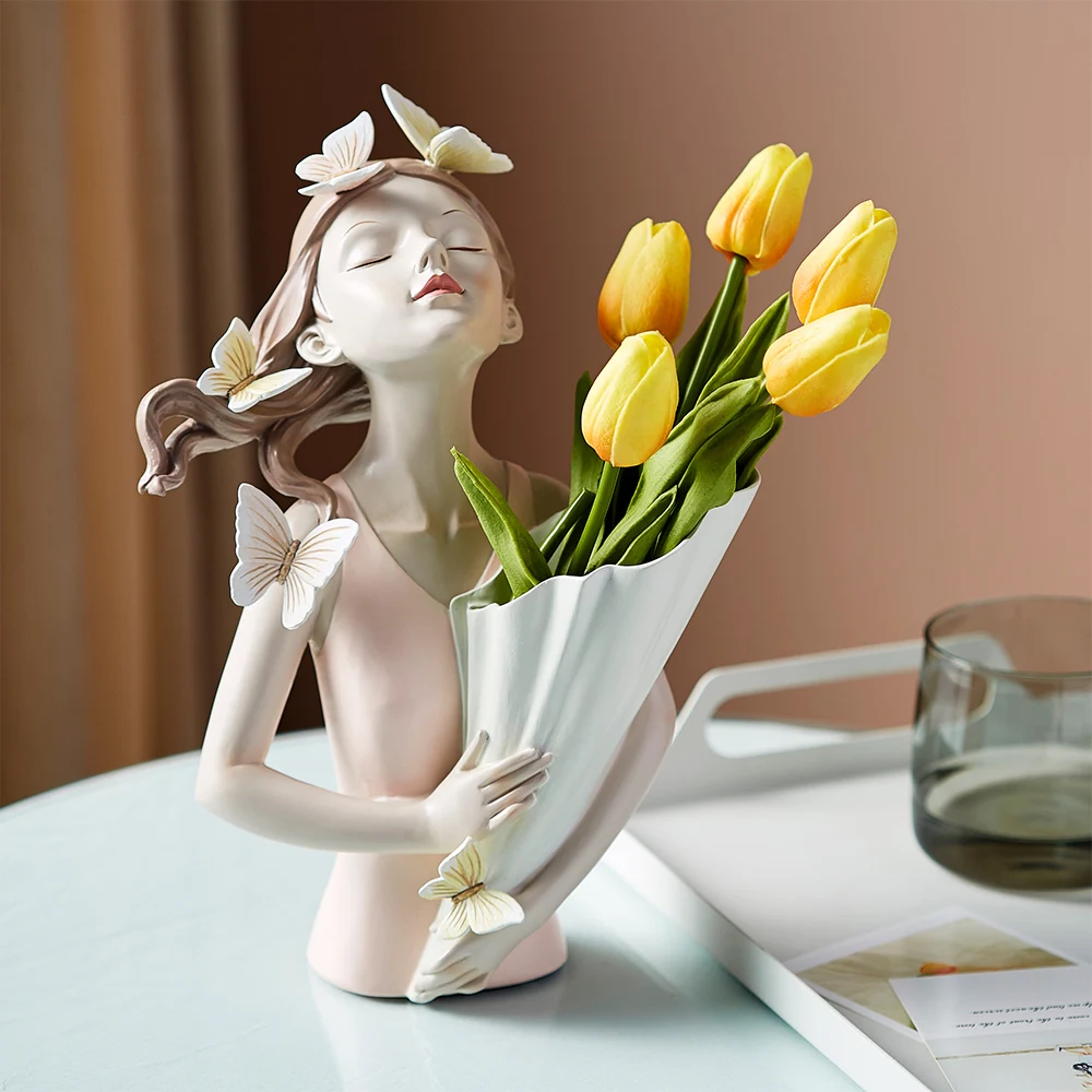 Farfalla ragazza resina scultura personaggio modello vaso decorazioni per la casa moderne soggiorno camera da letto controsoffitto vaso regalo decorazioni nordiche casa