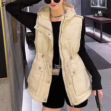 

Sister Fara 2022 Winter Glossy Hooded Vest Women Large Size Loose Bodywarm Down Drawstring Sleeveless Cotton Waistcoat Female