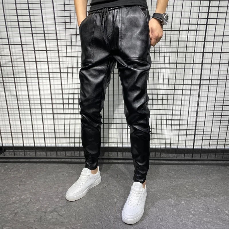 Warm PU Leather Pants Men Clothing 2021 