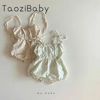 

Baby Bodysuit 2020 New Korean Children Clothes Baby Summer Sweet Lovely Wave Point Waist Strap Climbing Clothes Bodysuit