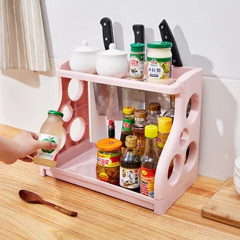 

Kitchen Supplies Storage Useful Product Floor Double Layer Province Space Storage Shelf Multi-functional Seasoner Kitchen Knife