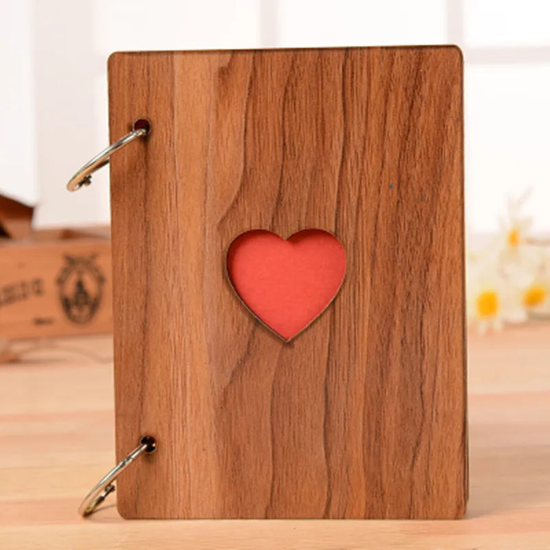 6 дюймов Фотоальбом детский рост деревянная крышка семья памяти памятные ремесло юбилей запись DIY подарки любовь Сердце Декор - Цвет: Wood color