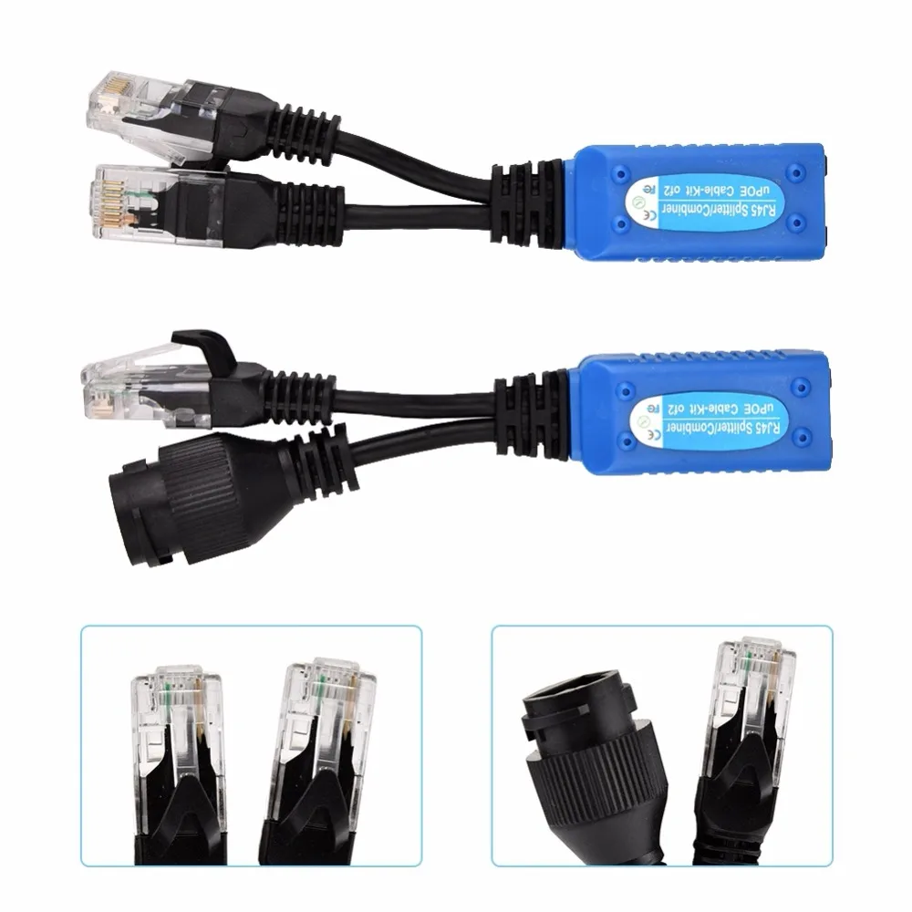 1 Pair POE Network Splitter Separator Receiver for RJ45 Network Cable PoE Splitter Injector