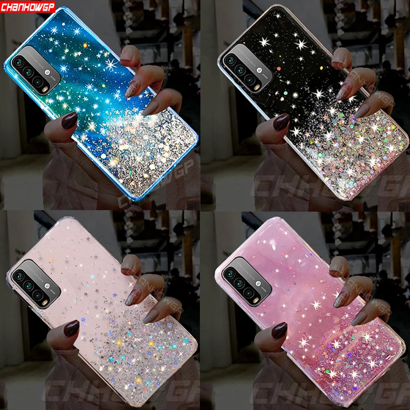 Блестящий Прозрачный чехол Bling Star для Xiaomi Redmi Note 10 Pro 10S 9T 9S 9 8T 8 9A 9AT 9C Poco X3 NFC M3 мягкий